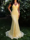 Elegant Trumpet/Mermaid Lace V-neck Lace-up Prom Dresses #Milly020126609
