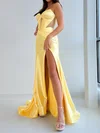Sheath/Column Strapless Satin Corset Prom Dresses With Ruched #Milly020126619