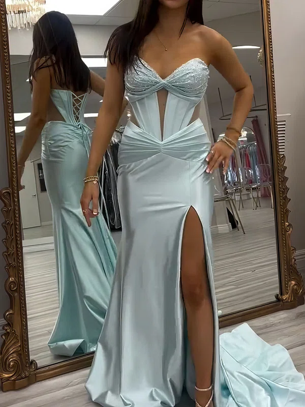 Sheath/Column Strapless Satin Corset Prom Dresses With Ruched #Milly020126620