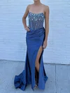 Mermaid Strapless Ruched Satin Prom Dresses With Beading #Milly020126626