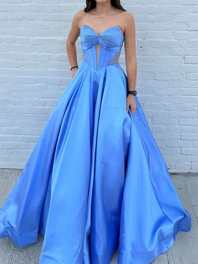 Ball Gown Strapless Satin Corset Prom Dresses With Ruched #Milly020126637