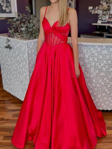 Ball Gown V-neck Satin Corset Prom Dresses With Ruched #Milly020126647