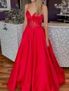 Ball Gown V-neck Satin Corset Prom Dresses With Ruched #Milly020126647
