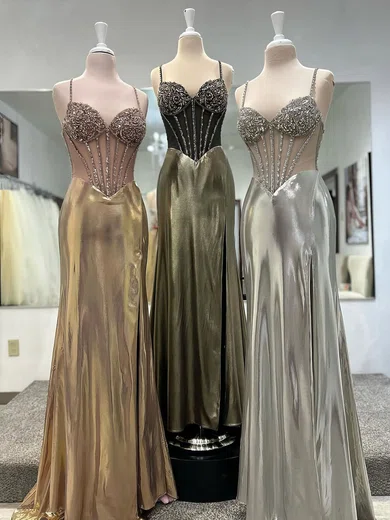 Sheath/Column Sweetheart Metallic Prom Dresses With Beading #Milly020126648