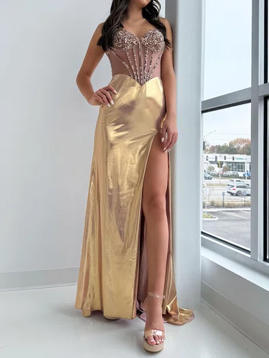 Sheath/Column Sweetheart Metallic Prom Dresses With Beading #Milly020126649