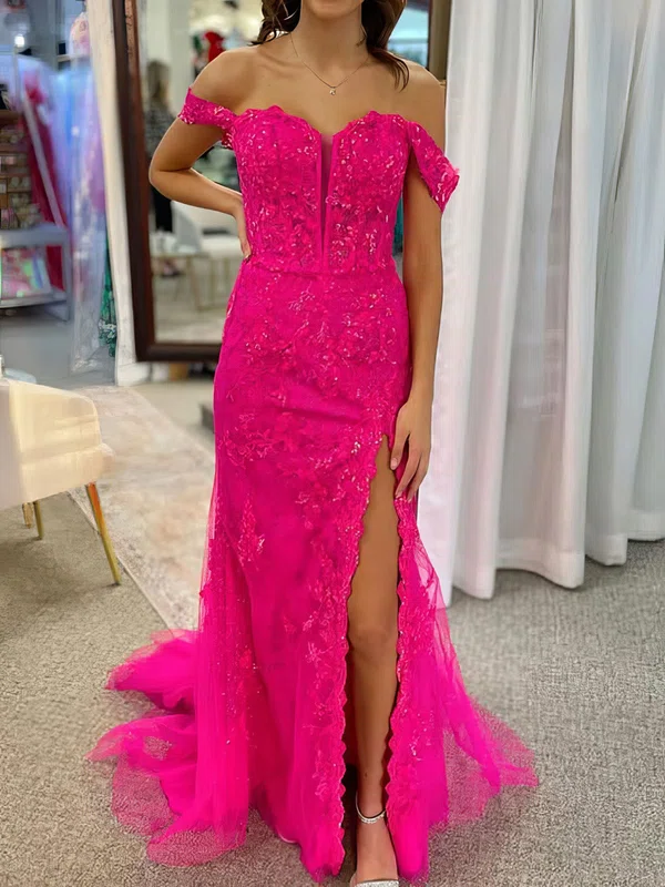 Glitter Sheath/Column Appliques Split Lace-up Prom Dresses #Milly020126658