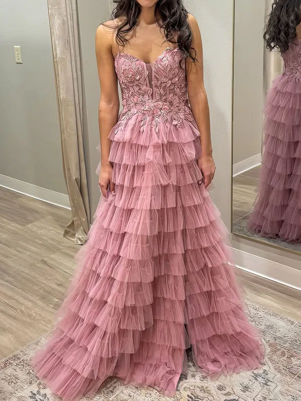 Ball Gown Sweetheart Tulle Tiered Prom Dresses With Appliques #Milly020126661