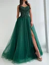 Ball Gown V-neck Tulle Prom Dresses With Appliques #Milly020126672