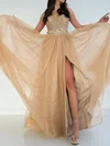Ball Gown V-neck Tulle Prom Dresses With Beading #Milly020126673