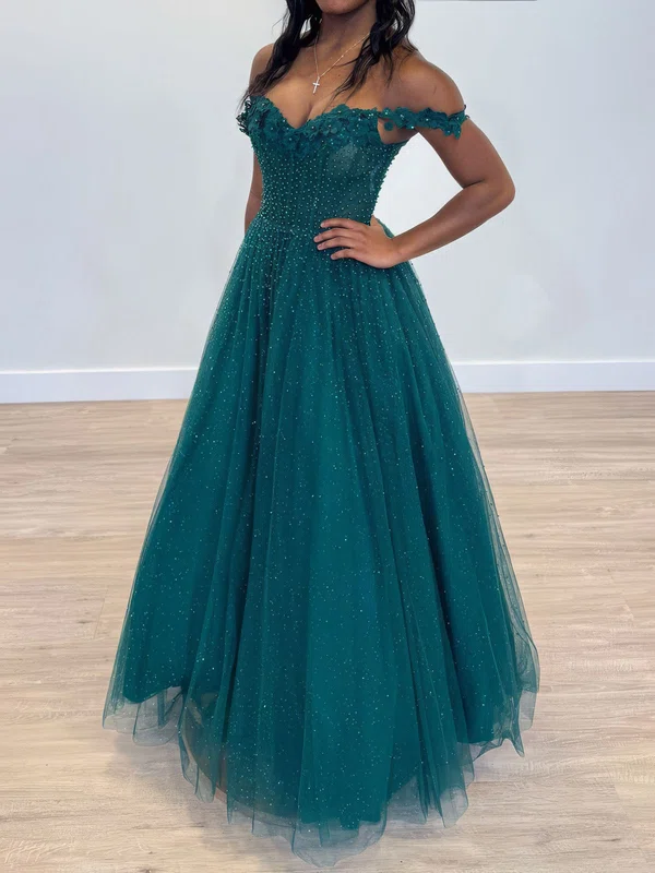 Ball Gown Off-the-shoulder Tulle Beaded Prom Dresses With 3D Floral #Milly020126674