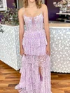 Ball Gown V-neck Tulle Tiered Prom Dresses With Appliques #Milly020126681