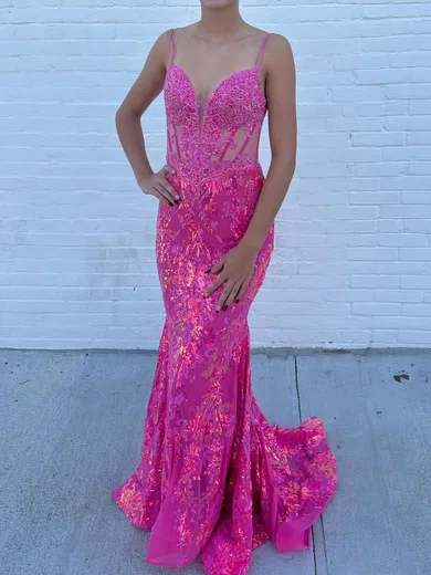 Mermaid V-neck Cut Out Sparkly Sequin Prom Dresses With Appliques #Milly020126690