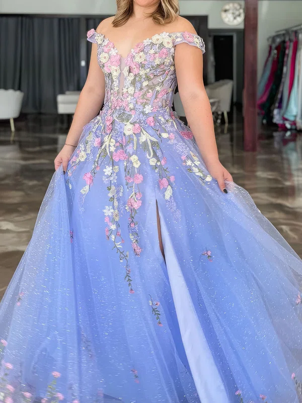Ball Gown Off-the-shoulder Tulle 3D Floral Prom Dresses With Appliques #Milly020126694