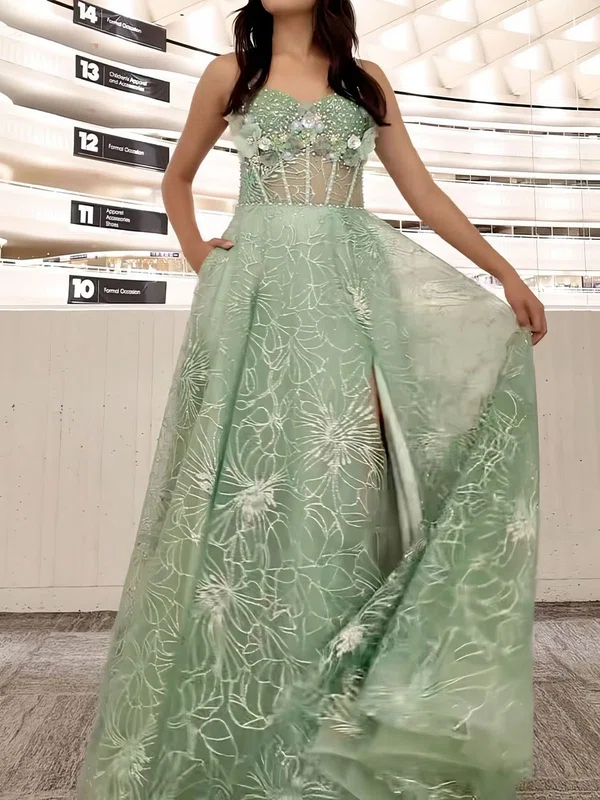 A-line Sweetheart Lace 3D Floral Prom Dresses With Beading #Milly020126695
