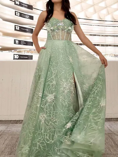 A-line Sweetheart Lace 3D Floral Prom Dresses With Beading #Milly020126695