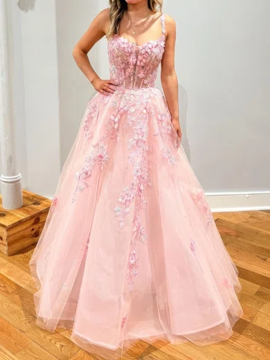 Ball Gown Scoop Neck Tulle Corset Prom Dresses With Appliques #Milly020126697