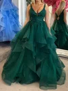 Princess V-neck Tulle Ruffle Prom Dresses With Appliques #Milly020126709