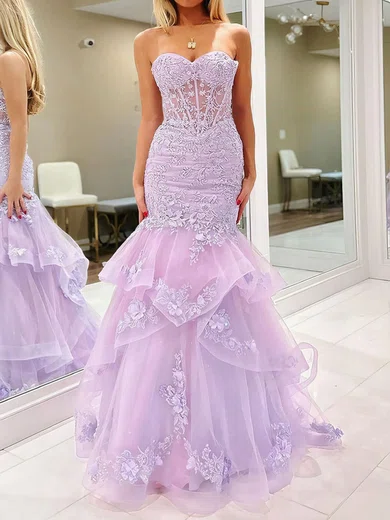 Mermaid Strapless Tulle Ruffle Prom Dresses With Appliques #Milly020126713