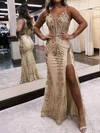 Sheath/Column V-neck Sparkly Sequin Prom Dresses With Beading #Milly020126725