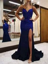 Glitter Trumpet/Mermaid Jersey V-neck Beaded Prom Dresses #Milly020126726