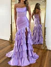 Elegant Trumpet/Mermaid Satin Appliques Tiered Prom Dresses #Milly020126743