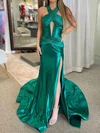 Elegant Trumpet/Mermaid Satin Ruched Split Prom Dresses #Milly020126755