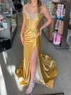 Mermaid V-neck Satin Corset Prom Dresses With Beading #Milly020126757