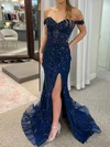 Mermaid Off-the-shoulder Sparkly Sequin Prom Dresses #Milly020126760