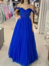 Ball Gown Off-the-shoulder Tulle Beaded Prom Dresses With Floral #Milly020126761