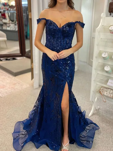 Mermaid Off-the-shoulder Sparkly Sequin Prom Dresses #Milly020126762