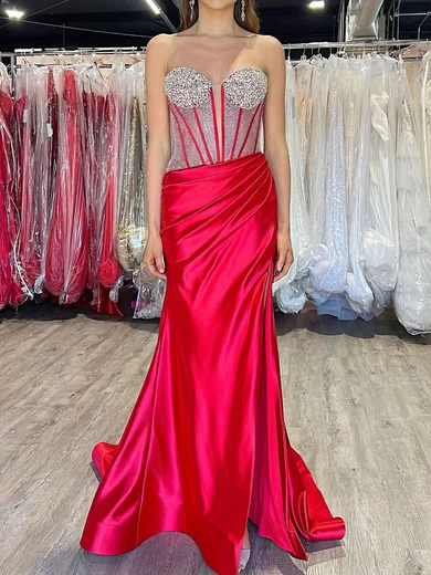 Mermaid Strapless Satin Corset Prom Dresses With Beading #Milly020126763