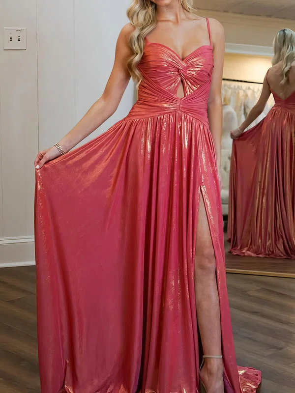 A-line Sweetheart Metallic Backless Prom Dresses With Ruched #Milly020126784