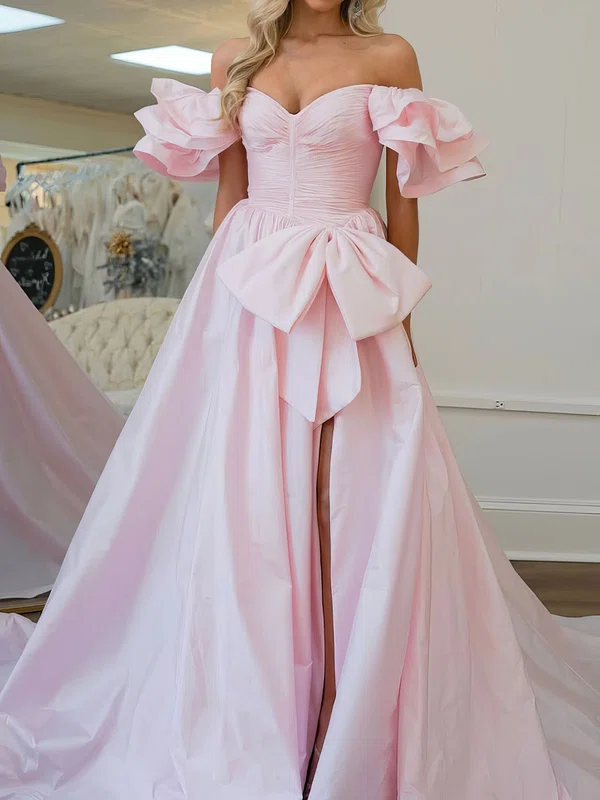 Ball Gown Off-the-shoulder Satin Prom Dresses With Bow #Milly020126787