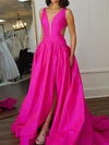 Ball Gown V-neck Backless Satin Prom Dresses With Ruched #Milly020126788