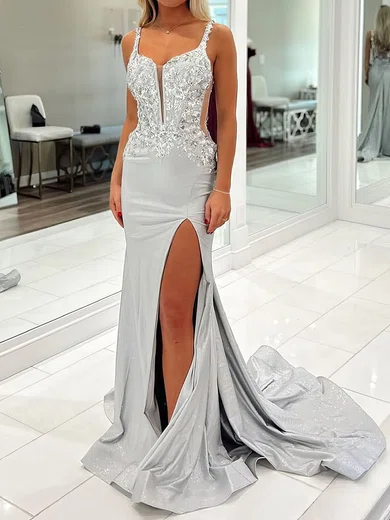 Mermaid V-neck Glitter Prom Dresses With Appliques #Milly020126796