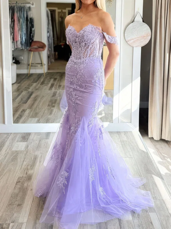 Mermaid Off-the-shoulder Tulle Prom Dresses With Appliques #Milly020126801
