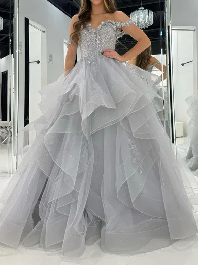 Princess Off-the-shoulder Tulle Ruffle Prom Dresses With Appliques #Milly020126807