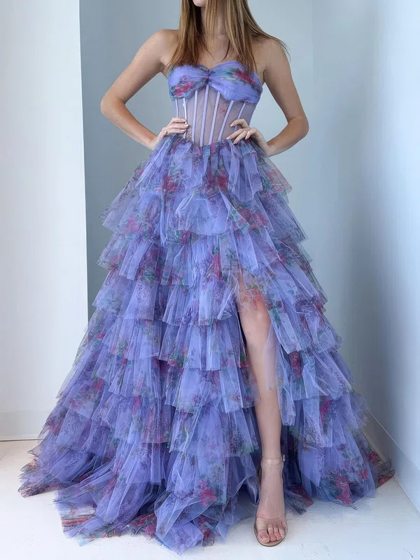 Corset Ball Gown/Princess Tulle Ruched Floral Prom Dresses #Milly020126809