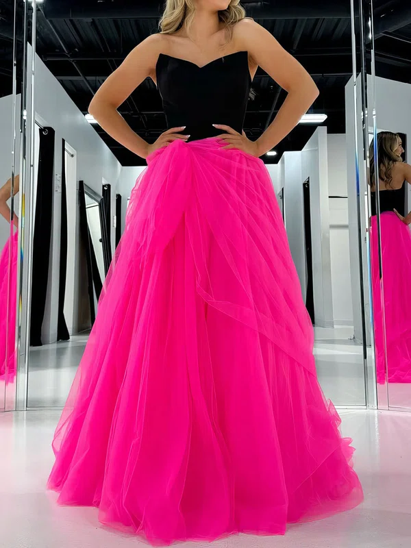 Ball Gown V-neck Tulle Prom Dresses With Ruched #Milly020126811