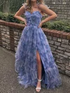 A-line Sweetheart Tulle Floral Prom Dresses With Ruched #Milly020126831