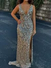 Sparkly Sheath/Column Sequin V-neck Split Prom Dresses #Milly020126832