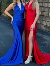 Mermaid V-neck Satin Prom Dresses With Ruched #Milly020126834