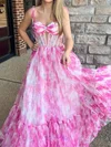 A-line Sweetheart Tulle Floral Prom Dresses With Ruched #Milly020126837