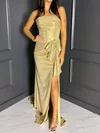 Sheath/Column Strapless Metallic Prom Dresses With Ruched #Milly020126840