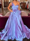 Princess One Shoulder Ruched Satin Prom Dresses With Bow #Milly020126847