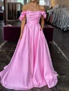 Ball Gown Off-the-shoulder Satin Prom Dresses With Ruched #Milly020126849