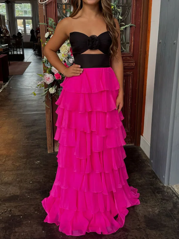 Ball Gown Strapless Chiffon Cut Out Tiered Prom Dresses #Milly020126851