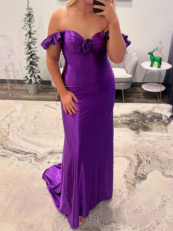 Elegant Sheath/Column Satin Ruched Floral Prom Dresses #Milly020126860