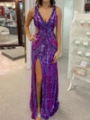 Sheath/Column V-neck Sparkly Sequin Prom Dresses #Milly020126865