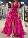 Glitter Ball Gown/Princess V-neck Tiered Split Prom Dresses #Milly020126868